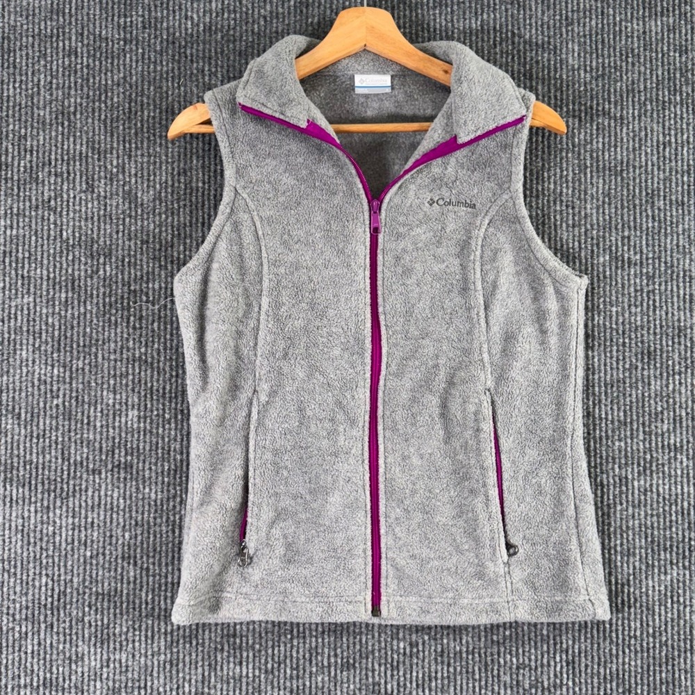 Columbia Womens Small Gray Fleece Vest Full Zip Sleeveless Outdoor Hiking Layer‎